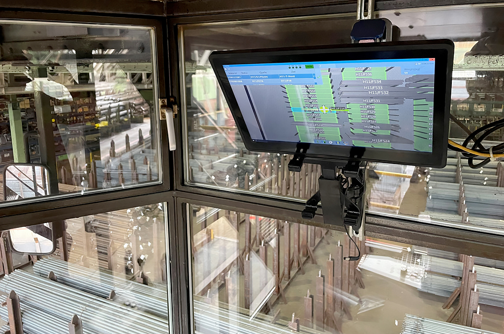 3D-Visualisierung der Lagerhalle am Fahrzeugterminal in der Krankabine