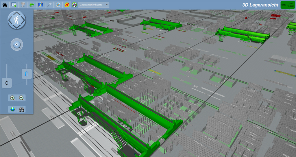 Screenshot der Lagervisualisierung im 3D-Modell